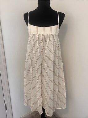 GAP Ivory Striped Midi Dress Spaghetti Strap Cotton Silk Blend Size 6 Y2K Beach